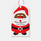 アフリカ系アメリカ人サンタクロースのクリスマスホリデーレッド ギフトタグ (正面)