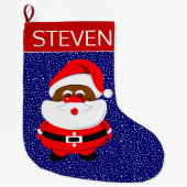 アフリカ系アメリカ人サンタクロースのクリスマスレッドブルー ラージクリスマスストッキング (正面)