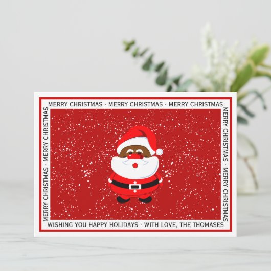 アフリカ系アメリカ人サンタクロースのクリスマスレッド写真 シーズンカード (スタンド正面)
