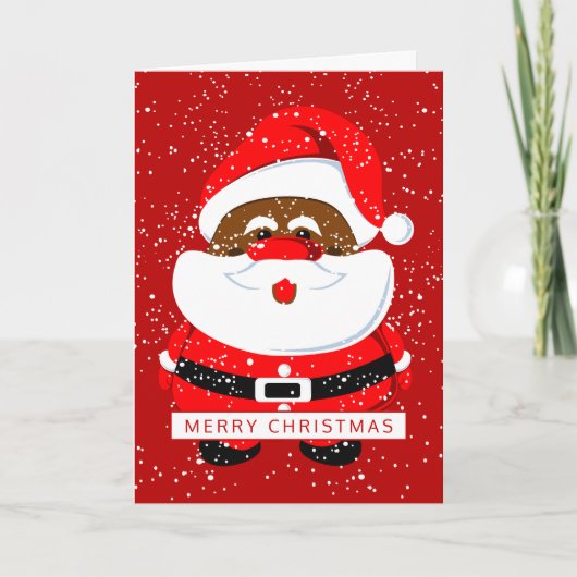 アフリカ系アメリカ人サンタクロースのクリスマスレッド写真 シーズンカード (正面)