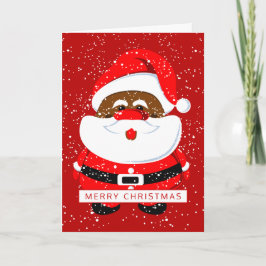 アフリカ系アメリカ人サンタクロースのクリスマスレッド写真 シーズンカード