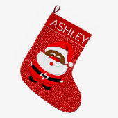 アフリカ系アメリカ人サンタクロースのクリスマスレッド ラージクリスマスストッキング (正面 (吊り時))