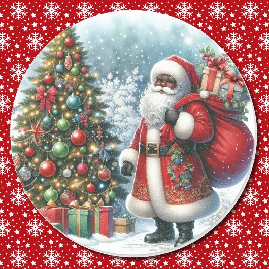 アフリカ系アメリカ人サンタクロースのクリスマス ラウンドシール