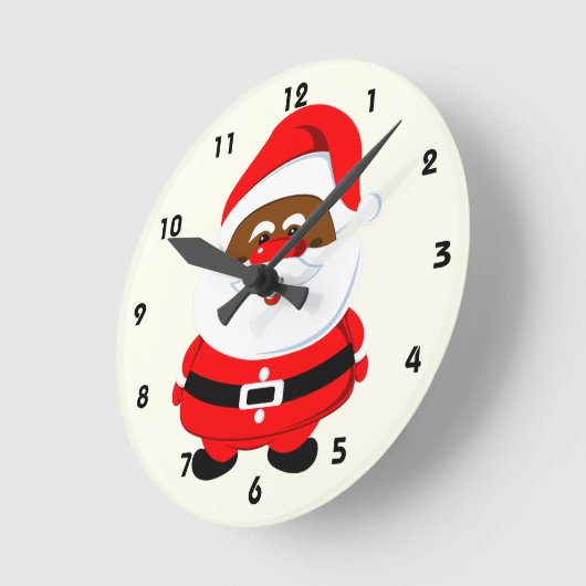 アフリカ系アメリカ人サンタクロースのクリスマス ラウンド壁時計 (傾斜)