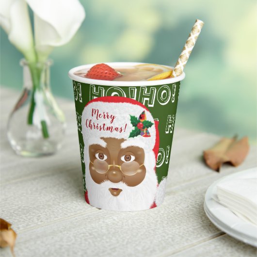 アフリカ系アメリカ人サンタクロースのクリスマス 紙コップ (インサイチュ)