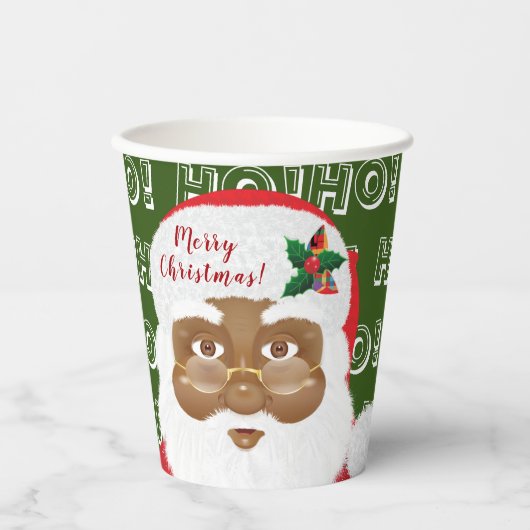 アフリカ系アメリカ人サンタクロースのクリスマス 紙コップ (正面)