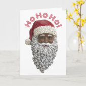 アフリカ系アメリカ人サンタクロースのメリークリスマス カード (黄色い花)