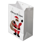 アフリカ系アメリカ人サンタクロースのメリークリスマス ミディアムペーパーバッグ (正面アングル)