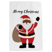 アフリカ系アメリカ人サンタクロースのメリークリスマス ミディアムペーパーバッグ (正面)
