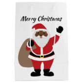 アフリカ系アメリカ人サンタクロースのメリークリスマス ミディアムペーパーバッグ (裏面)
