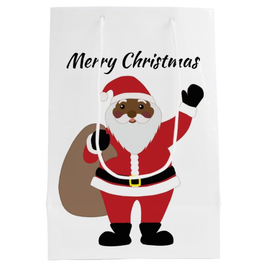 アフリカ系アメリカ人サンタクロースのメリークリスマス ミディアムペーパーバッグ (裏面)