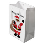 アフリカ系アメリカ人サンタクロースのメリークリスマス ミディアムペーパーバッグ (裏面アングル)