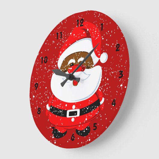 アフリカ系アメリカ人サンタクロースカスタムクリスマス ラージ壁時計 (傾斜)