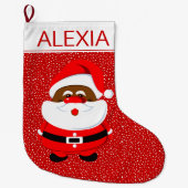 アフリカ系アメリカ人サンタクロース赤い白 ラージクリスマスストッキング (正面)