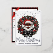 アフリカ系アメリカ人サンタクロース赤黒白 箔シーズンポストカード (正面/裏面)