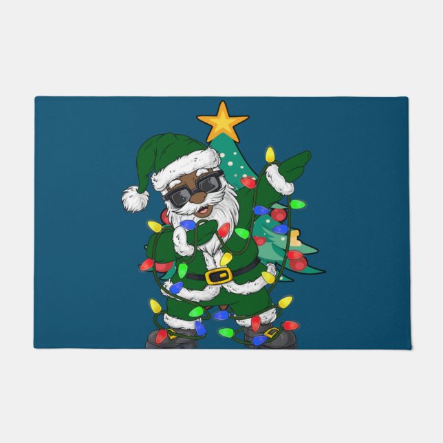 アフリカ系アメリカ人サンタクロース醜いクリスマスパジャマ ドアマット (正面)