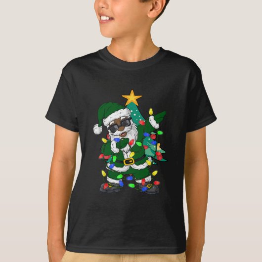 アフリカ系アメリカ人サンタクロース醜いクリスマスパジャマ Tシャツ (正面)