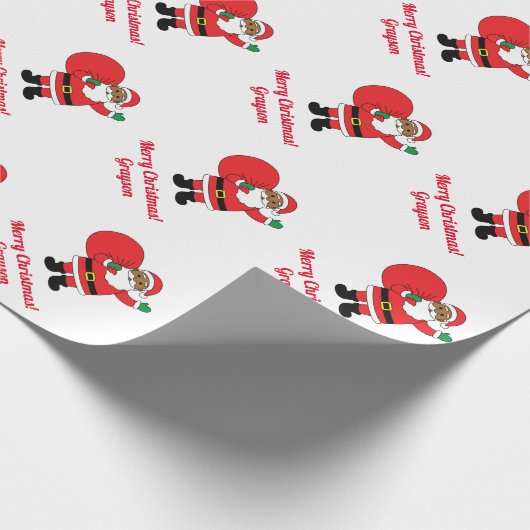アフリカ系アメリカ人サンタクロース・メリークリスマスホワイト ラッピングペーパー (角)