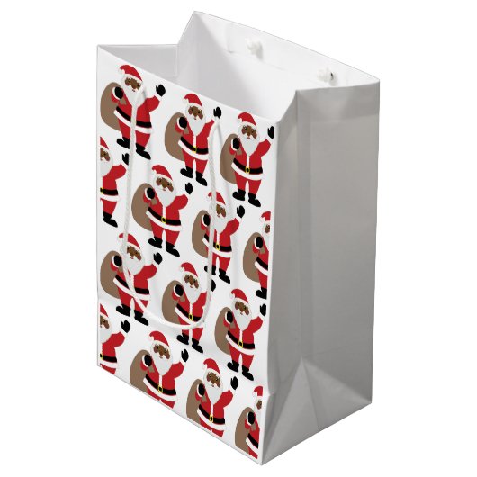 アフリカ系アメリカ人サンタクロース・メリークリスマスメディ ミディアムペーパーバッグ (正面アングル)
