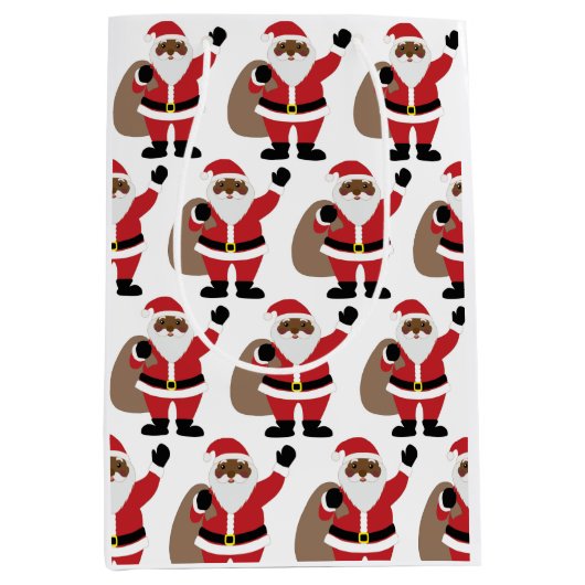 アフリカ系アメリカ人サンタクロース・メリークリスマスメディ ミディアムペーパーバッグ (正面)