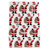 アフリカ系アメリカ人サンタクロース・メリークリスマスメディ ミディアムペーパーバッグ (裏面)