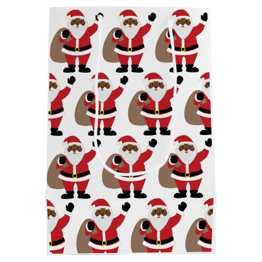 アフリカ系アメリカ人サンタクロース・メリークリスマスメディ ミディアムペーパーバッグ (裏面)