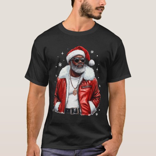 アフリカ系アメリカ人サンタクールクリスマスブラックアフロク Tシャツ (正面)