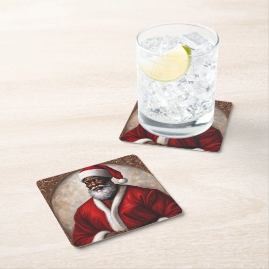 アフリカ系アメリカ人サンタコースター スクエアペーパーコースター (インサイチュ)