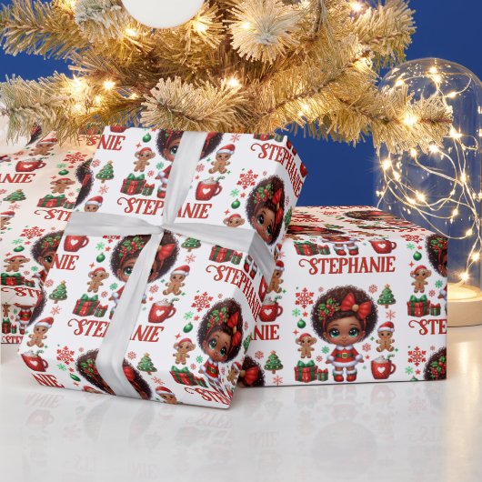 アフリカ系アメリカ人サンタベビーガールクリスマス ラッピングペーパー (クリスマス)