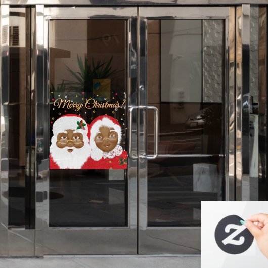 アフリカ系アメリカ人サンタ夫人クロースクリスマス ウィンドウサイン (オフィスドア)