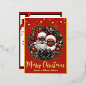 アフリカ系アメリカ人サンタ夫人クロース 箔シーズンポストカード (正面/裏面)