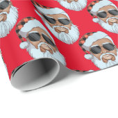 アフリカ系アメリカ人サンタ顔赤クリスマスプレゼント ラッピングペーパー (ロールコーナー)