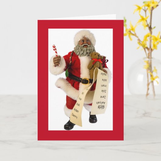 アフリカ系アメリカ人サンタ・チェック一覧クリスマスカード カード (黄色い花)