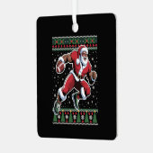 アフリカ系アメリカ人サンタ・フットボールの醜いクリスマス メタルオーナメント (正面左)