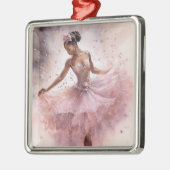 アフリカ系アメリカ人シュガープラム妖精ピンクフローラツツ メタルオーナメント (左)