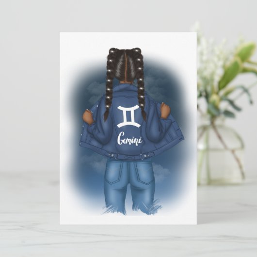 アフリカ系アメリカ人ジェミニ〔占星術の〕十二宮図サインバースデーパーティー 招待状 (スタンド正面)