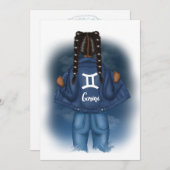 アフリカ系アメリカ人ジェミニ〔占星術の〕十二宮図サインバースデーパーティー 招待状 (正面/裏面)