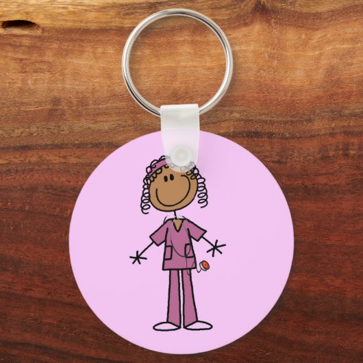 アフリカ系アメリカ人スティックフィギュアナース キーホルダー (正面)