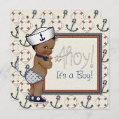 アフリカ系アメリカ人セーラーボーイ航海のベビーシャワー 招待状 (正面/裏面)