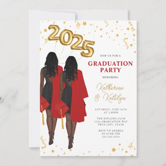 アフリカ系アメリカ人ダブル卒業パーティー 招待状 (正面)