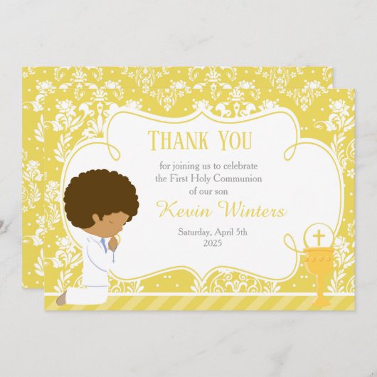 アフリカ系アメリカ人ダマスク サンキューカード (正面/裏面)