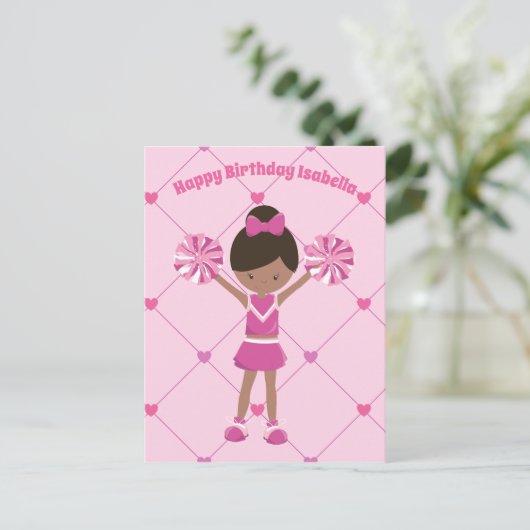 アフリカ系アメリカ人チアリーカスタムダー誕生日ガール ポストカード (スタンド正面)