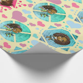 アフリカ系アメリカ人チビ（小さくかわいく書いた感じ）の女の子とハート ラッピングペーパー (角)