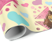 アフリカ系アメリカ人チビ（小さくかわいく書いた感じ）の女の子とハート ラッピングペーパー (ロールコーナー)