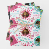 アフリカ系アメリカ人チビ(小さくかわいく書いた感じ)ガールズハート誕生日 ラッピングペーパーシート (インサイチュ)