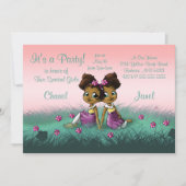 アフリカ系アメリカ人ツインガールズバースデーパーティー 招待状 (正面)