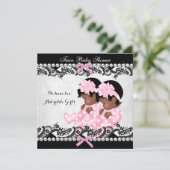 アフリカ系アメリカ人ツインガールズベビーシャワーピンク 招待状 (スタンド正面)