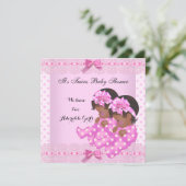 アフリカ系アメリカ人ツインガールズベビーシャワーピンク 招待状 (スタンド正面)