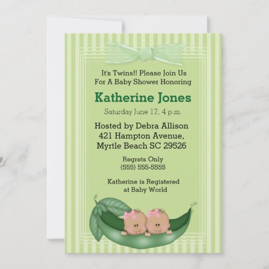 アフリカ系アメリカ人ツインガールズベビーシャワー招待状 招待状 (正面)