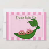 アフリカ系アメリカ人ツインズピンクピーポッド赤ちゃんシャワー 招待状 (正面)